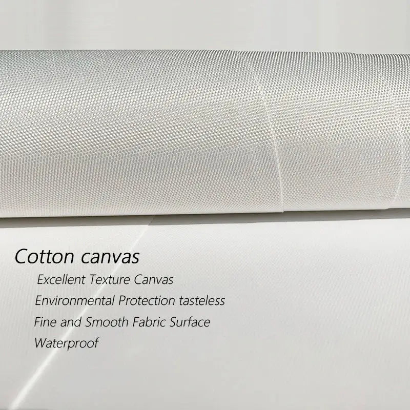 A roll of white cotton canvas fabric with fine textured weave for abstract yayoi kusama wall art flower prints