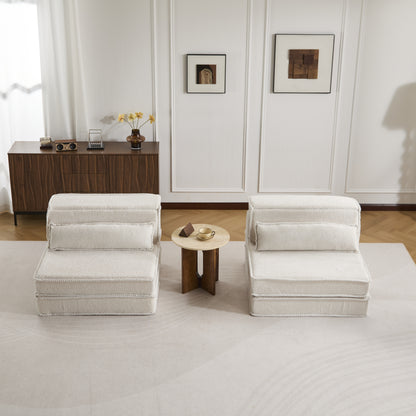 Kompressions-Mahjong-Sofa, umklappbares Boden-Sofabett, DIY knochenloses modulares Sektionssofa, keine Montage erforderlich, Kreis-Fleece-Stoff, überdimensioniertes 2-Sitzer-Sofa mit 2 Kissen, Weiß