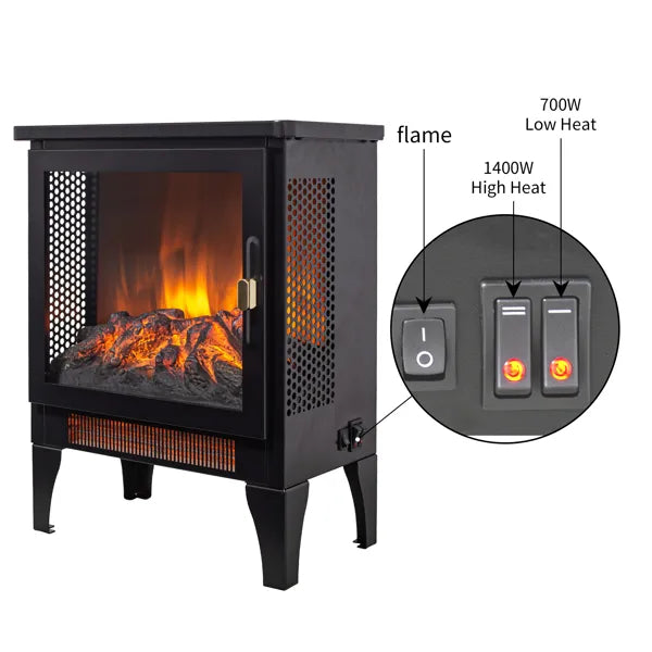 17-Zoll freistehender elektrischer Kaminofen-Heizer mit 3D-Flammeneffekt, Schwarz