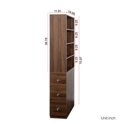 70,87 H Display-Schrankschrank, 4-stufiges Regal, 3 seitliche Schubladen, moderner hölzerner hoher Bücherregal-Bücherschrank für Wohnzimmer und Home-Office