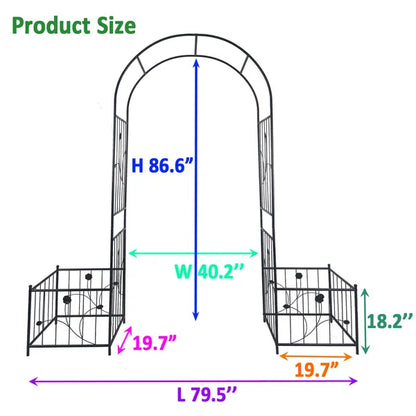 Metall-Gartenbogen mit zwei Pflanzenständern 79,5'' breit x 86,6'' hoch Kletterpflanzenstütze Rosenbogen für draußen schwarz