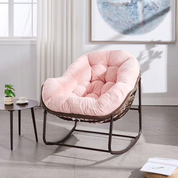 Outdoor-Rattan-Schaukelstuhl, Gepolsterter Kissen-Schaukelstuhl für Terrasse, Wohnzimmer, Patio, Garten, Rosa - Verkauf auf Temu verboten