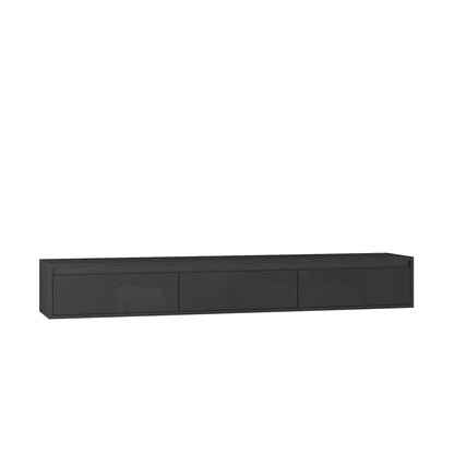 Schwebender TV-Ständer, Wandmontierter TV-Regal mit LED-Lichtern & Stromsteckdose, Hochglänzender TV-Schrank für schwarze TV-Ständer für das Wohnzimmer