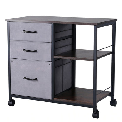 Mobiler Metall-Aktenschrank mit 3 Stoffschubladen und 2 offenen Regalen Braun