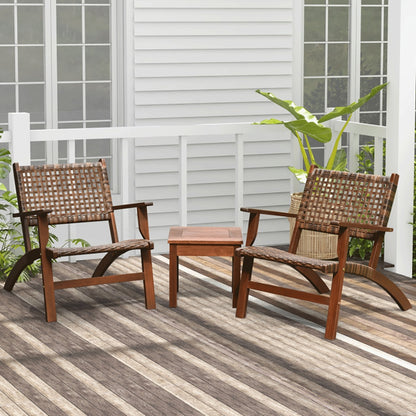 3-teiliges Outdoor-Holz-Patio-Rattan-Möbelset