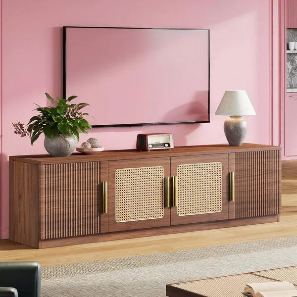 Walnut Rattan TV Stand