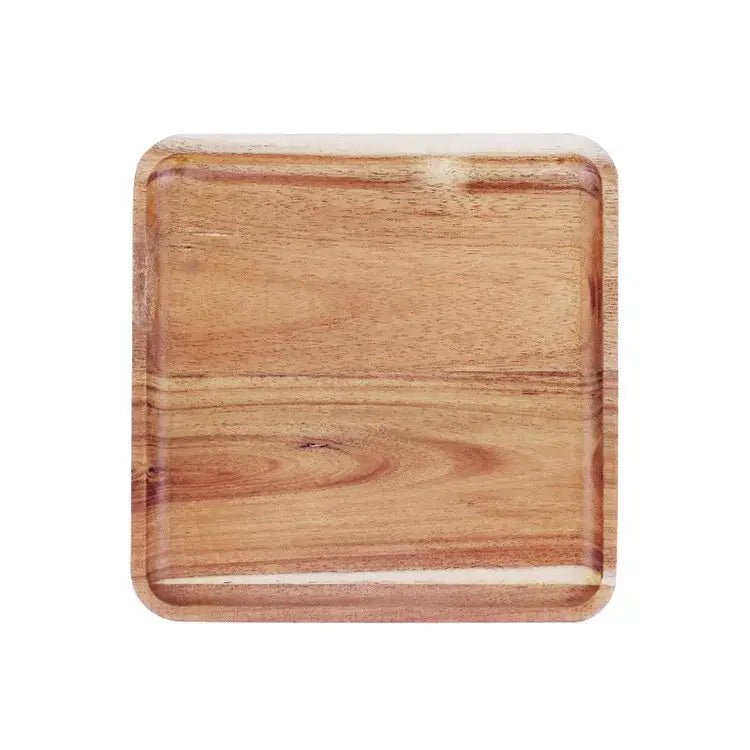 Square acacia wood breakfast tray with natural light brown finish and visible wood grain for dining room use decorbites acacia wood