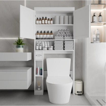 Über-Die-Toilette-Speicherschrank mit 2 Türen, platzsparender Toilettenständer für Zuhause, im Landhausstil für Badezimmer, Toilette, Wäscheraum