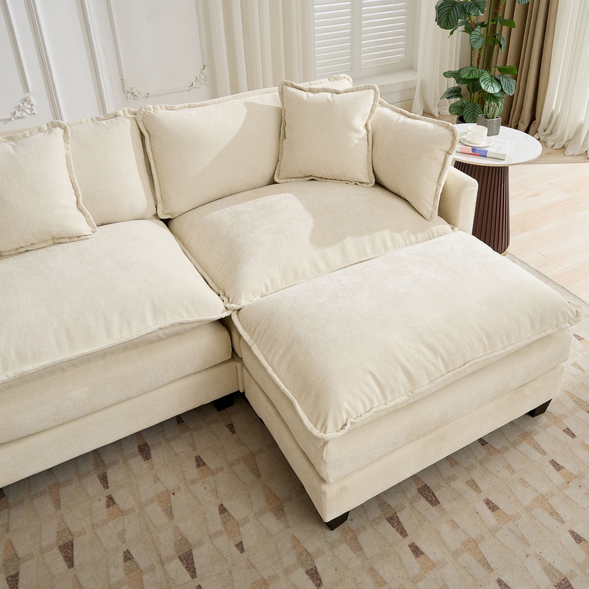 Beige Chenille Double Sofa