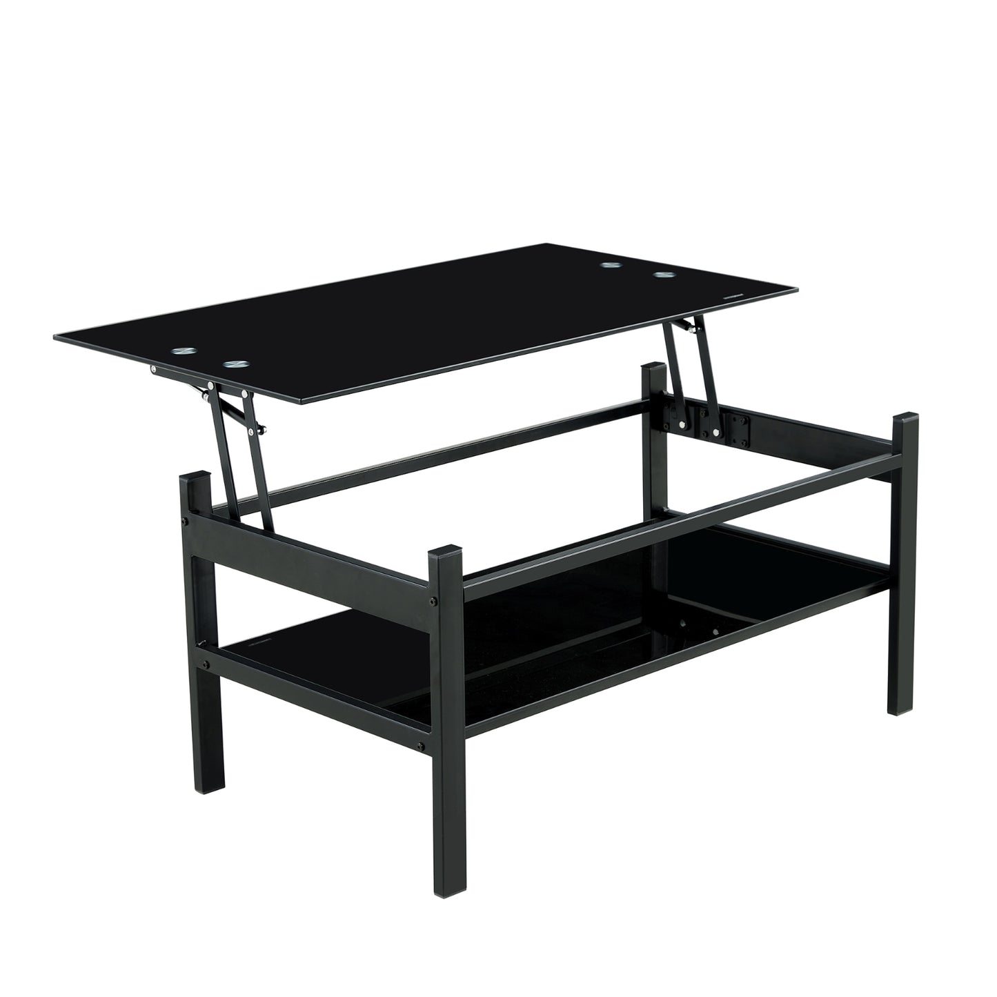 Glass Lift Top Coffee Table, 2-Layer Tempered Glass, Modern Simple, Black