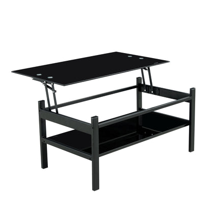 Glass Lift Top Coffee Table, 2-Layer Tempered Glass, Modern Simple, Black