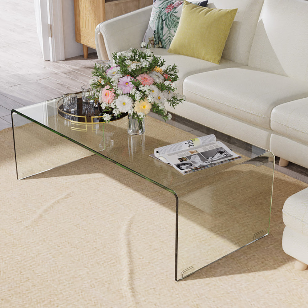 42,5 x 20 x 14 Zoll Glas-Couchtisch mit abgerundeten Kanten für das Wohnzimmer