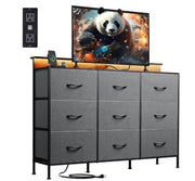 47-Zoll-Fernseherständer für Fernseher bis zu 55 Zoll, Unterhaltungszentrum mit RGB-LED-Lichtern und Ladestation, Medienkonsole mit 9 Stoffschubladen