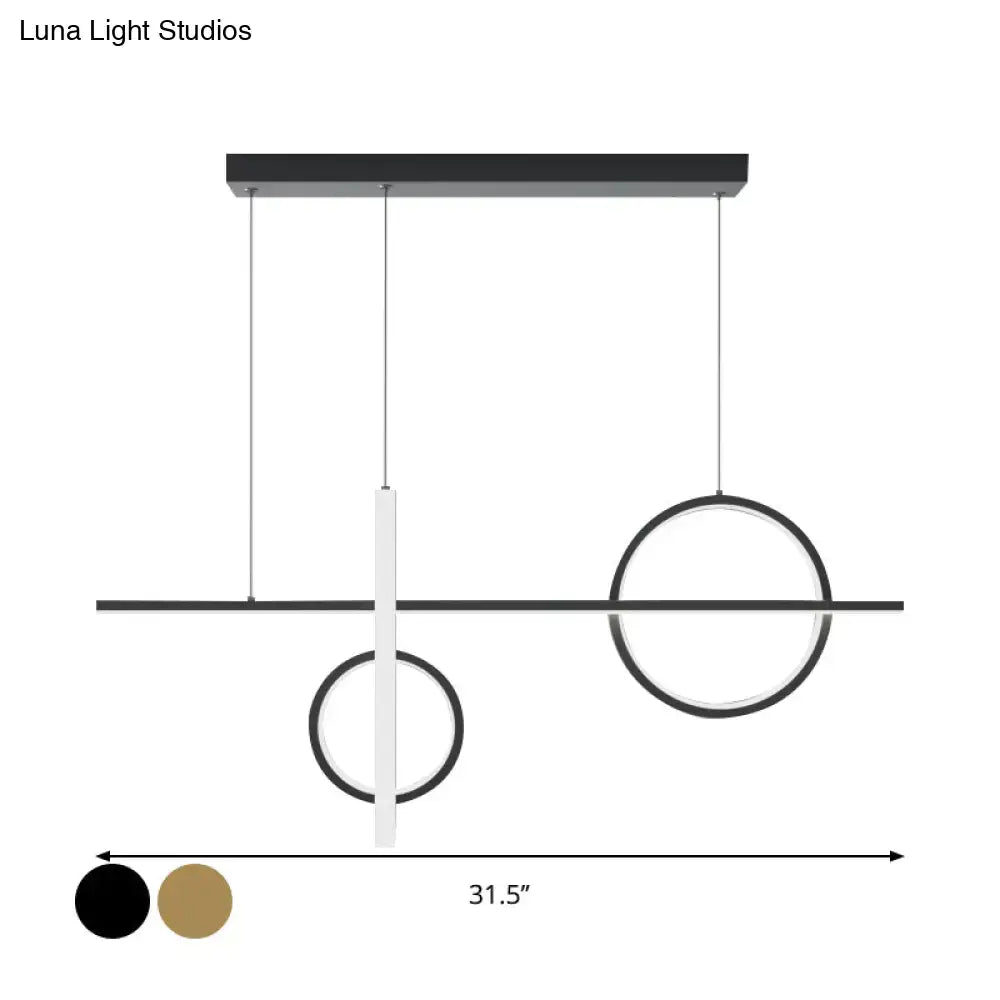 DecorBites™ minimalist pendant light with black and white acrylic geometric rings and LED bulb base for modern lighting