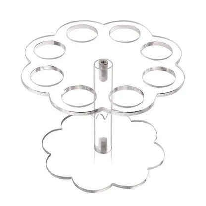 Clear acrylic tree-shaped ice cream cone holder with eight circular slots for kitchen baking display rack