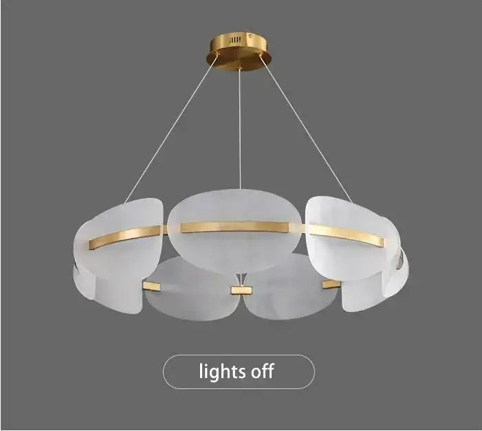 DecorBites™ acrylic ring chandelier with white frosted glass and gold-toned metal for dining room lighting