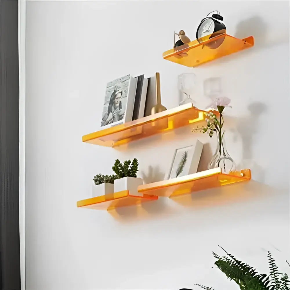 DecorBites™ orange translucent acrylic wall shelf organizer for home decor with floating modern design