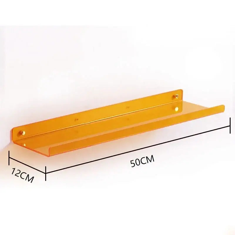 DecorBites™ acrylic wall shelf organizer in translucent orange with gold hardware for modern home decor
