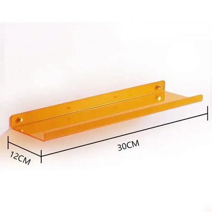 DecorBites™ acrylic wall shelf organizer in sleek translucent orange with gold-toned hardware for modern home decor