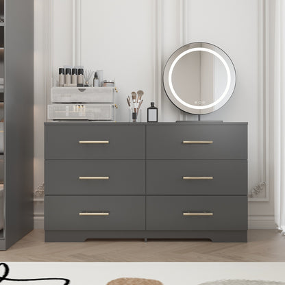Schwarze große Kommode mit 6 Schubladen und goldenem Griff