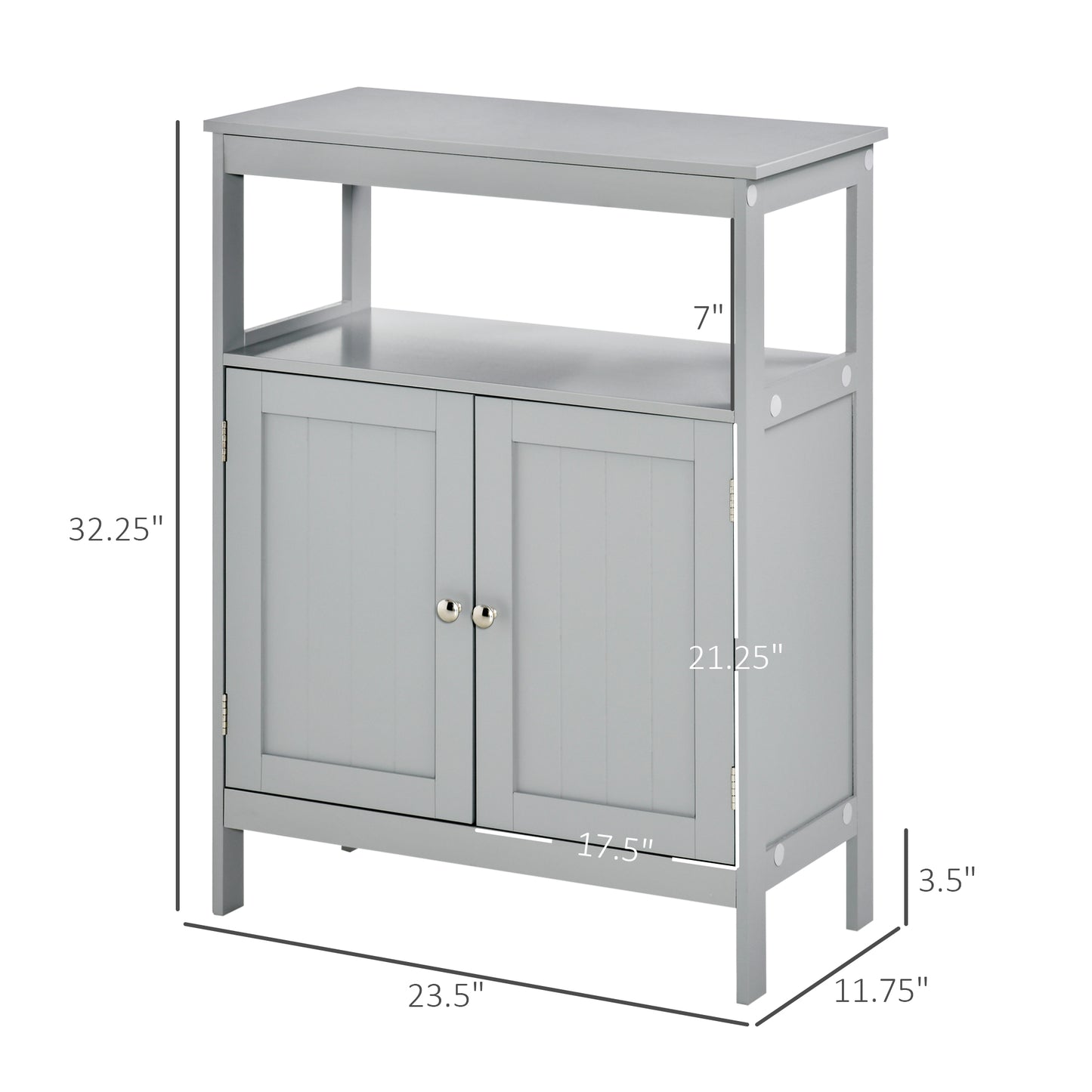 Freistehender moderner Badezimmerschrank, mit Türen und offenem Regal, Badezimmer-Organizer-Möbel, Grau