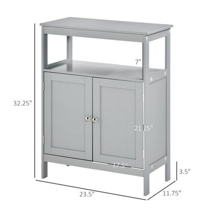 Freistehender moderner Badezimmerschrank, mit Türen und offenem Regal, Badezimmer-Organizer-Möbel, Grau