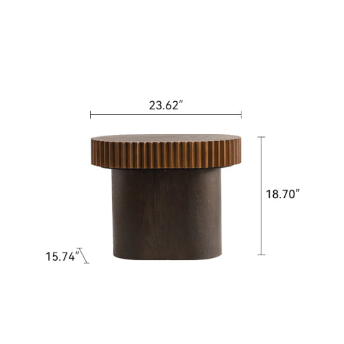 Handgefertigtes rundes verschachtelbares Couchtisch-Set aus 2 Teilen, - Schickes Wellenstreifenrand-Design, modernes stilvolles hölzernes rundes gerilltes Mittelstück-Tisch für das Wohnzimmer