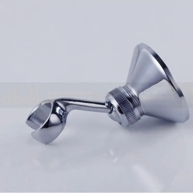 Adjustable chrome brass shower holder bracket with sleek curved arm and threaded base for secure wall mount installation