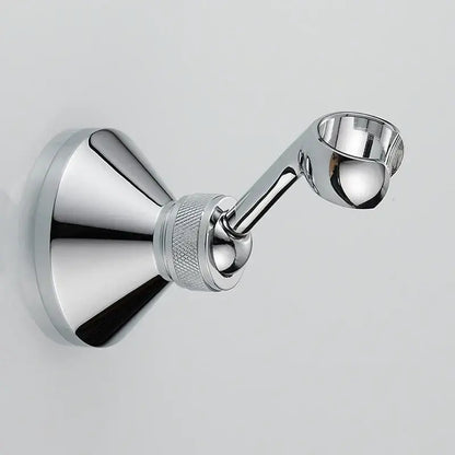 Adjustable chrome brass shower holder bracket with textured knurled grip and sleek wall-mounted design