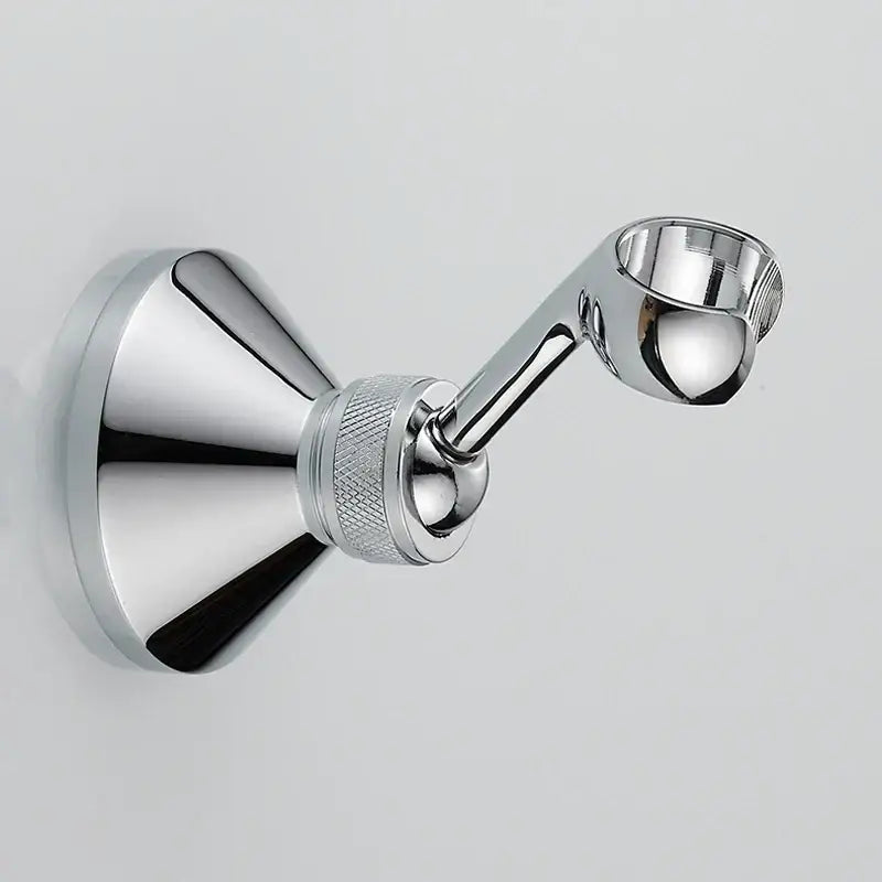 Adjustable chrome brass shower holder bracket with textured knurled grip and sleek wall-mounted design