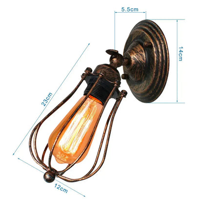 Antique bronze-finished decorbites adjustable industrial wall light with vintage Edison bulb and ornate wire cage for bedroom and hallway decor