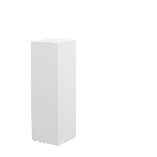 A sleek minimalist white rectangular display pedestal with clean lines for decorbites adjustable jetting shower head