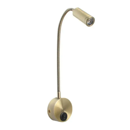 Brass-finished adjustable led bedside wall sconce with flexible gooseneck and circular base for bedroom reading lamp decorbites led bedside