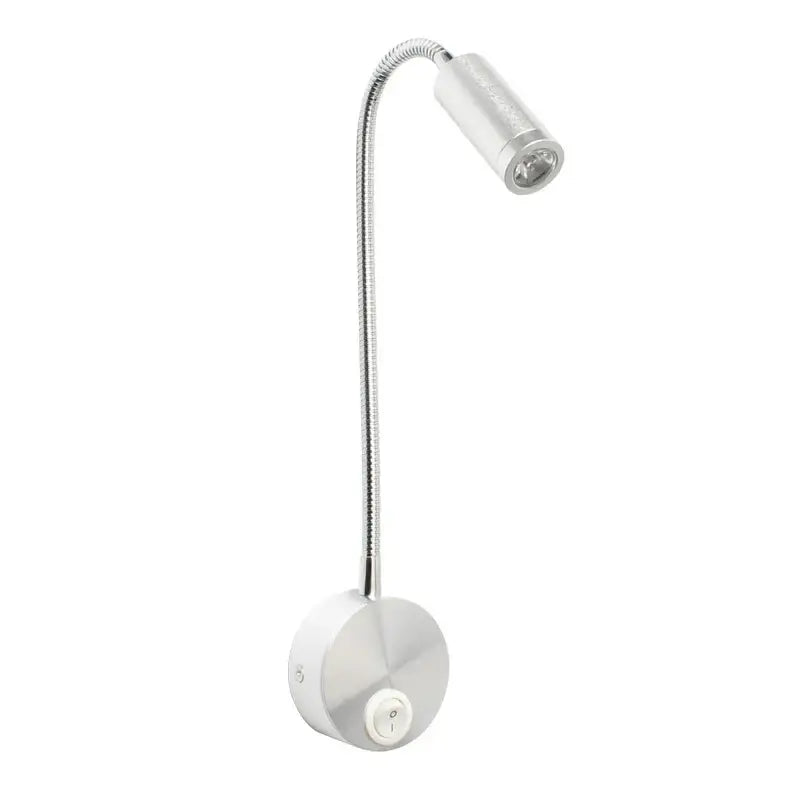 Silver gooseneck decorbites led bedside wall sconce with flexible textured metal arm and cylindrical head for bedroom reading