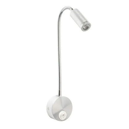 Silver gooseneck decorbites led bedside wall sconce with flexible textured metal arm and cylindrical head for bedroom reading