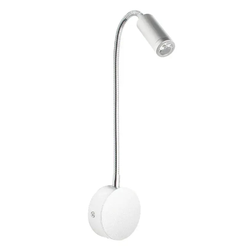 Silver gooseneck led bedside wall sconce with flexible neck and circular white base for decorbites led bedside use