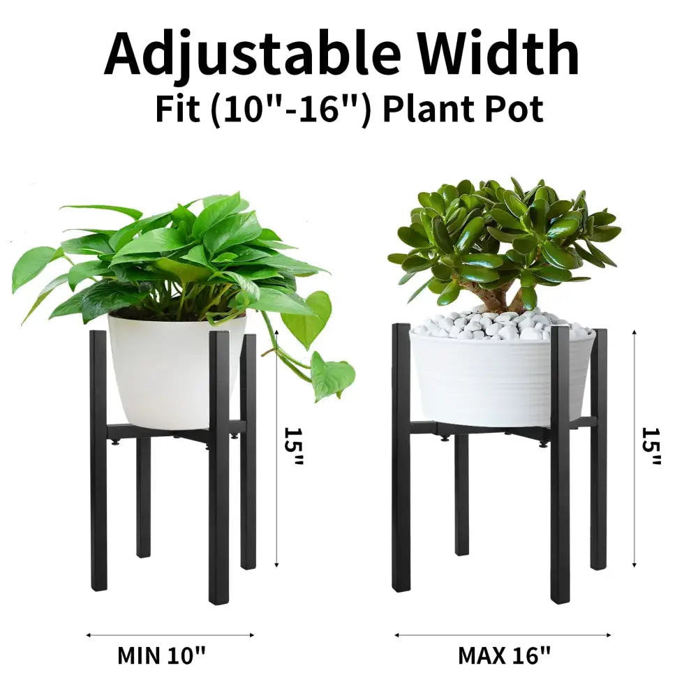 Black metal adjustable plant stand by DecorBites for pots ranging from 12 to 16 inches in diameter