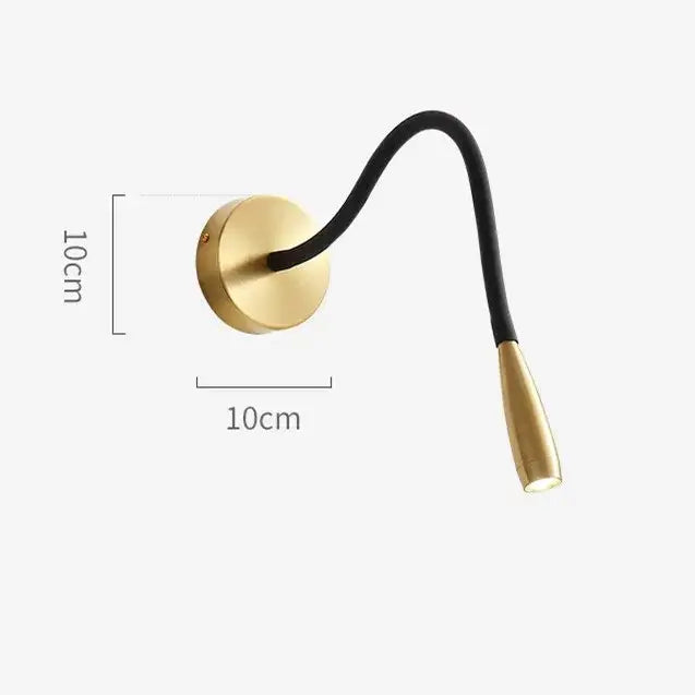 Gold-finished wall lamp with adjustable nordic bronze tapered head and flexible black gooseneck by decorbites for reading