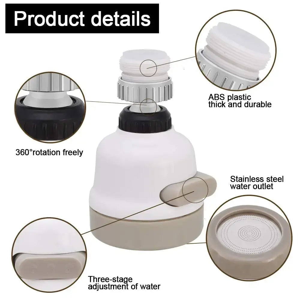 Adjustable white and gray modes faucet aerator with beige plastic body and stainless steel outlet for kitchen use