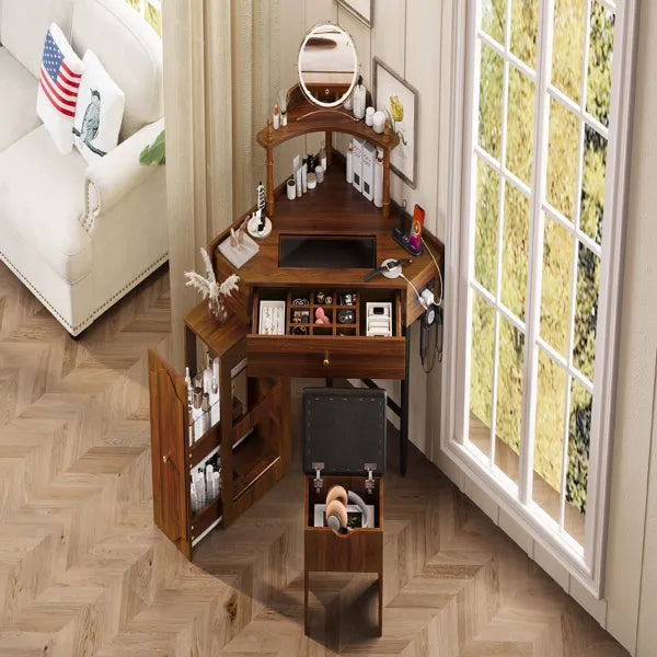 Walnut Triangle Vanity Desk