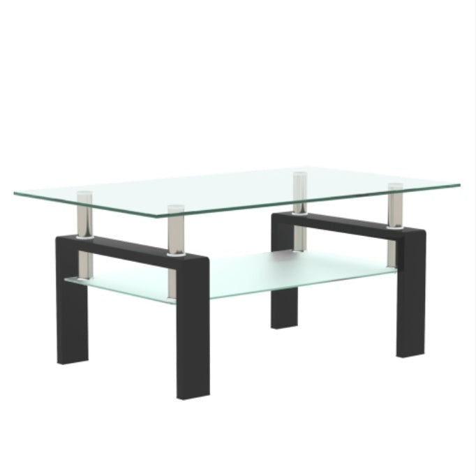 Rechteckiger Schwarzer Glas-Couchtisch, Klarer Couchtisch, Moderne Beistell- und Mittel-Tische für das Wohnzimmer, Möbel für das Wohnzimmer