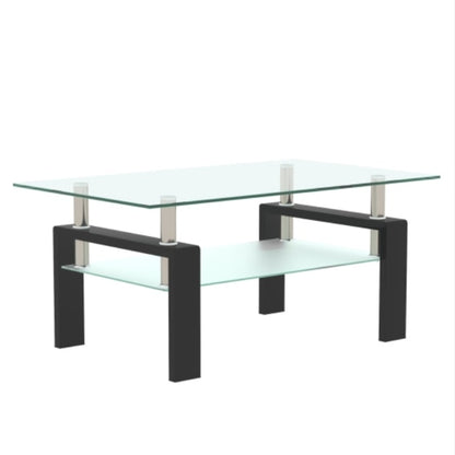 Rechteckiger Schwarzer Glas-Couchtisch, Klarer Couchtisch, Moderne Beistell- und Mittel-Tische für das Wohnzimmer, Möbel für das Wohnzimmer