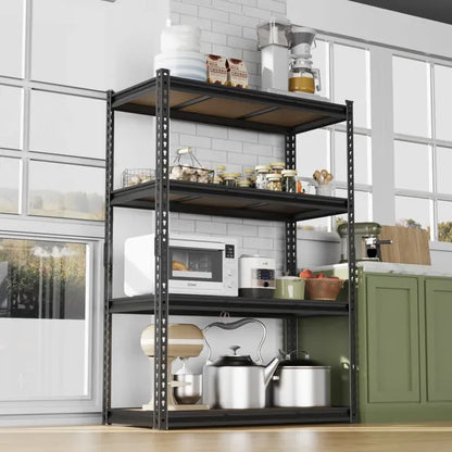 4-stufig einstellbarer Regalbodenabstand, Kürbis-förmige Perforation, Gummihammer mit Handschuhen, Display-Ständer, Eisen, 122*45*153,5 cm, Schwarzes Eisen, Natürlich holzfarbenes MDF