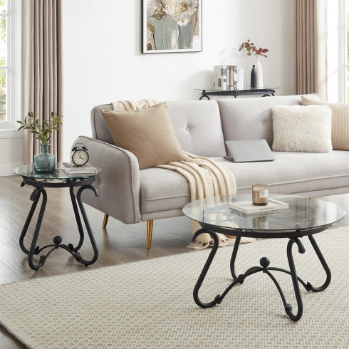 Geeignet für das Wohnzimmer: 2-teiliges Couchtisch-Set mit gehärteter Glasoberfläche