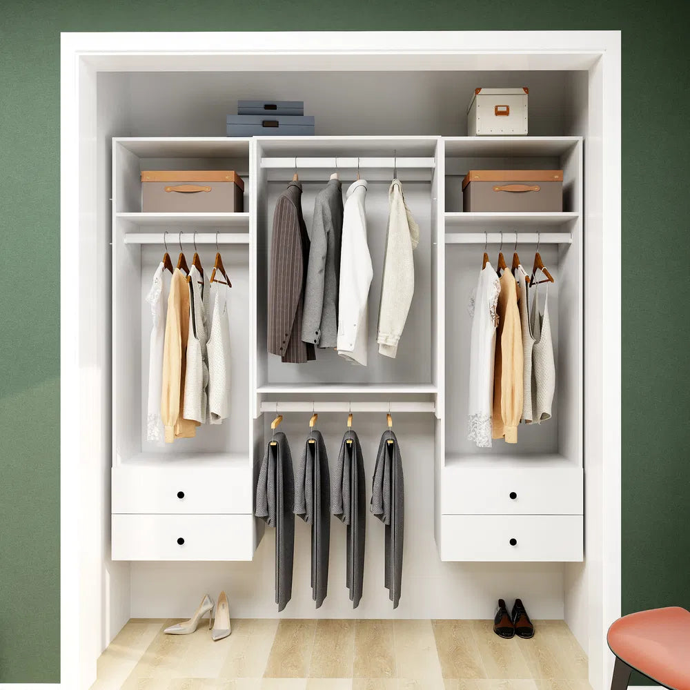 Livelylodge Modulares Kleiderschrank - Freistehender Weißer Schrank mit Geräumigen Stauraumregalen und Kleiderstangen 70,86"B x 16,04"T x 70,86"H