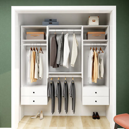 Livelylodge Modulares Kleiderschrank - Freistehender Weißer Schrank mit Geräumigen Stauraumregalen und Kleiderstangen 70,86"B x 16,04"T x 70,86"H