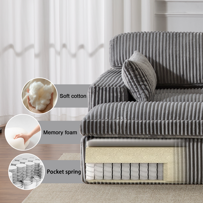 Doppel-Liegestuhl für Innenräume, Überdimensionierter Bezogener Schlafsessel Wolken-Couch, Tief Sitzender Luxus-Sofabett, Sektionale Sofa-Liegestuhl Liebes-Sitz, Corduroy Lesesessel für das Wohnzimmer, Keine Montage erforderlich, Grau