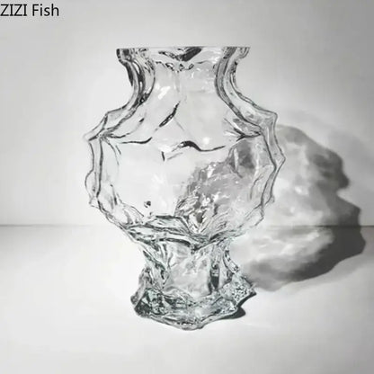 Clear textured amber irregular glass vase with organic sculpted form for bedroom decorbites irregular glass pot