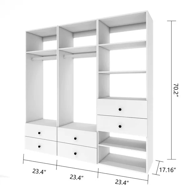 Schrankorganisationssystem, 71"H Einbauschrank-System mit Schubladen, Holz-Armoire-Garderobenschrank mit Regalen, DIY-Holzschrank-System mit wandmontierten Schrankregalen (87"B x 16"T x 71"H)