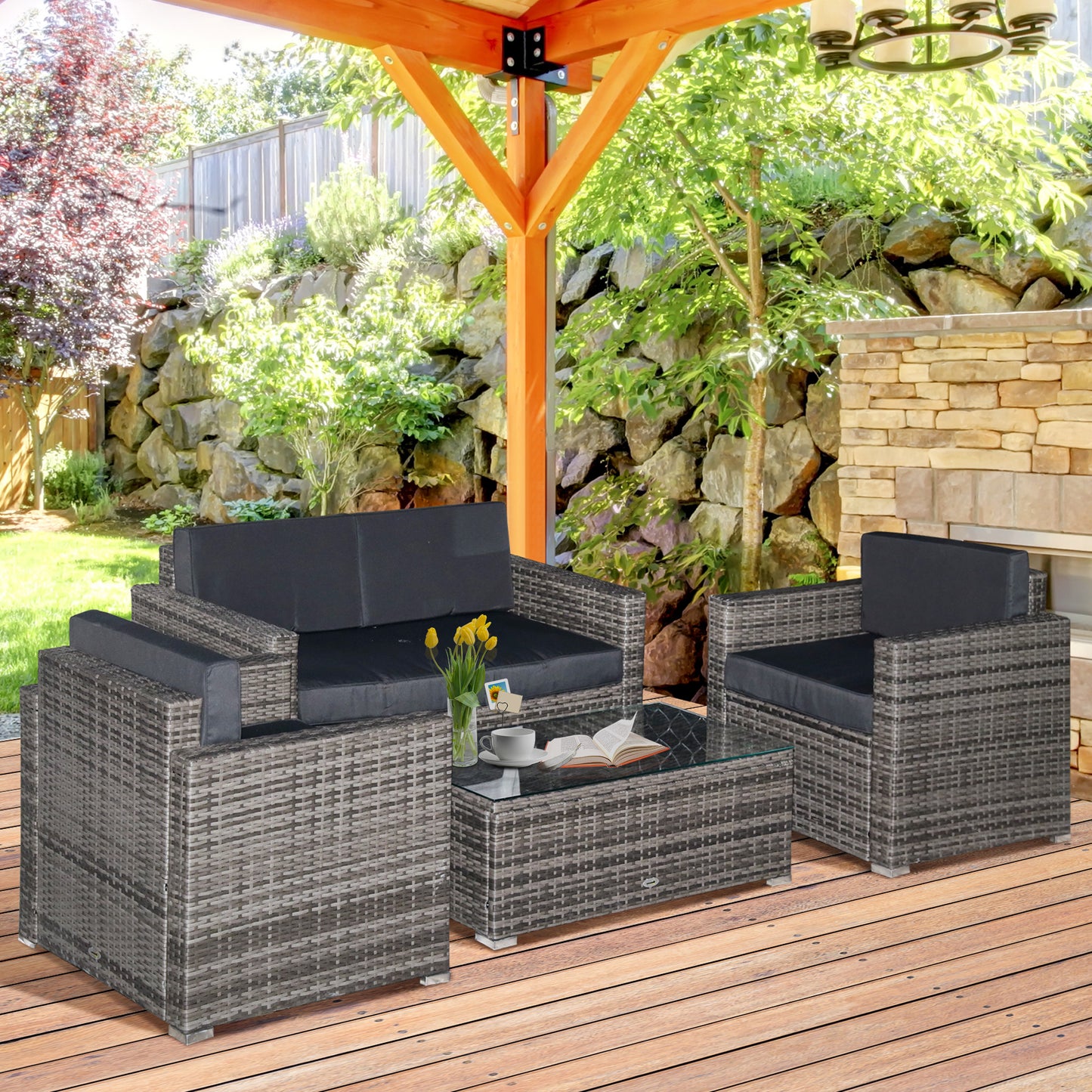 4-teiliges Terrassenmöbel-Set mit Polstern